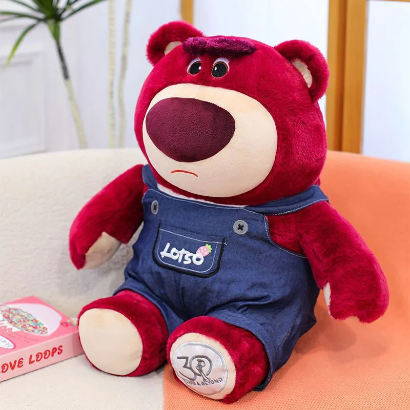 

Lotso Huggin Bear Plush Toy with Denim Overalls Cute Soft Stuffed Animal Doll for Kids Girls Birthday Christmas Gift Kawaii Warm