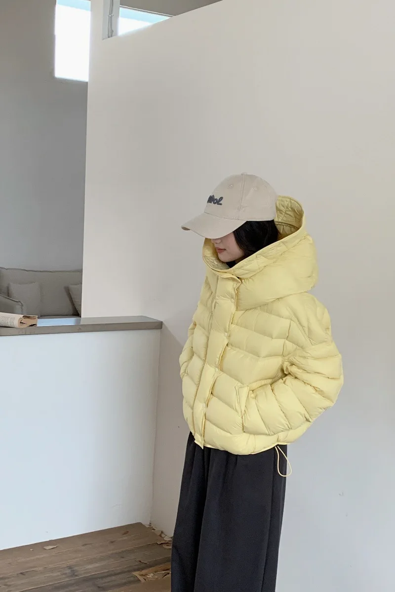 2026 Giacca a sbuffo di pisello spesso Piumino d'anatra bianco Bocciolo di fiore Con cappuccio Piumino di maiale a costine Parka Cappotto invernale corto da donna Nuovo coreano