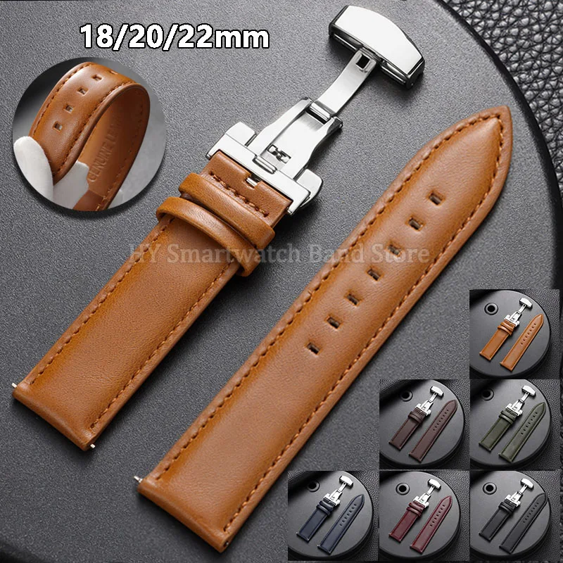 Vintage Brown Leather Watch Strap 18mm 20mm 22mm Quick Release Bracelet for Omega for Seiko for DW Butterfly Buckle Accessories