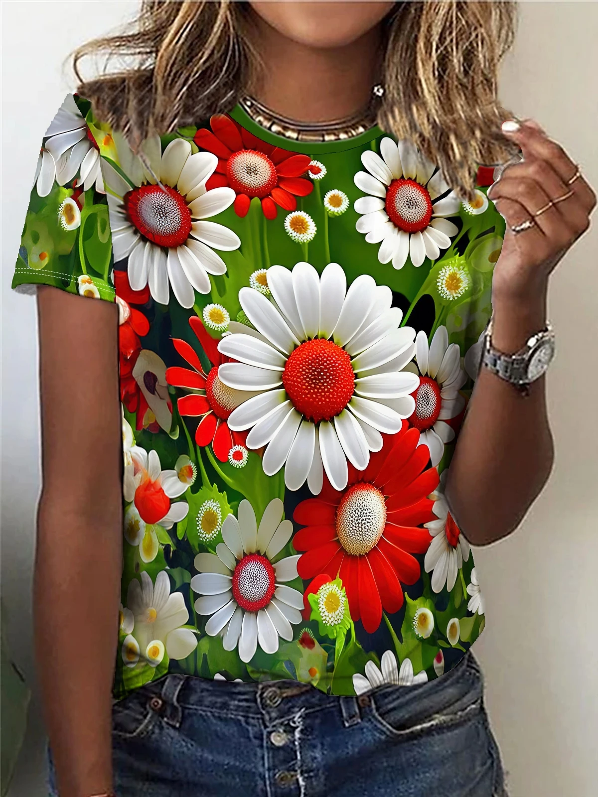 Femmes Streetwear Harajuku Décontracté Mode Y2k Manches Courtes T-shirt O-cou T-shirts Hauts Vêtements D'été Fleur Oiseau Impression 3D T-shirts