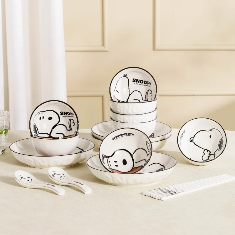 Cute Cartoon Anime Snoopy Ceramic Spoon and Chopsticks Dinner Porcerlian Porridge Soup Spoons Household Birthday Gift Chopsticks