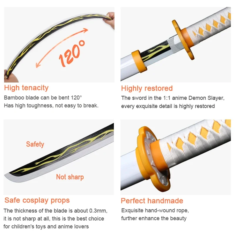 Demon Slayer Katana  Cosplay Weapons  Mitsuri Shinobu White Fire God Tanjiro Wooden Toy Sword Anime Character Props