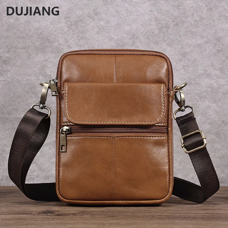 New Casual Men's Cow Leather Shoulder Phone Bag Male Small Crossbody Bag