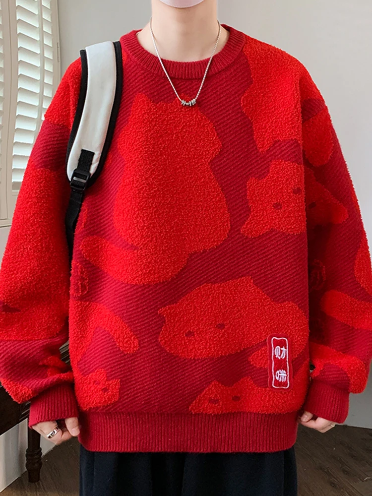 

Red Thiened Knitted Sweater for Men Winter 2025 New Snake Year Luy Year Youth Base irt Casual Comfortable Fit round Ne