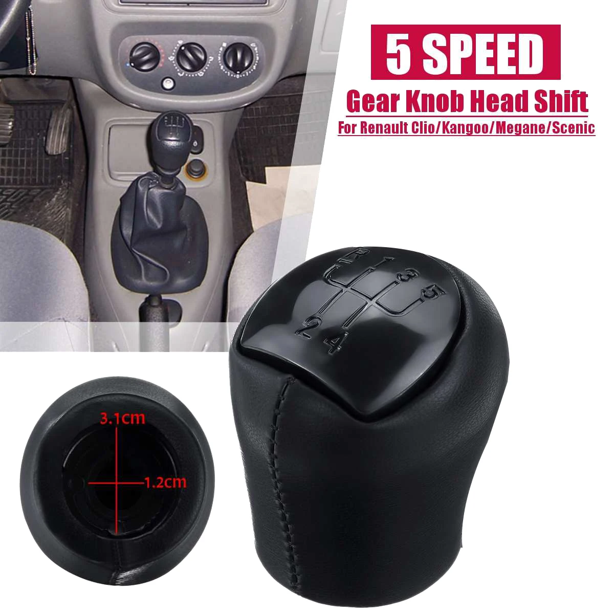 5 Speed Leather Manual Car Gear Shift Knob Shifter Lever for Renault Megane Clio II Twingo Kangoo Logan