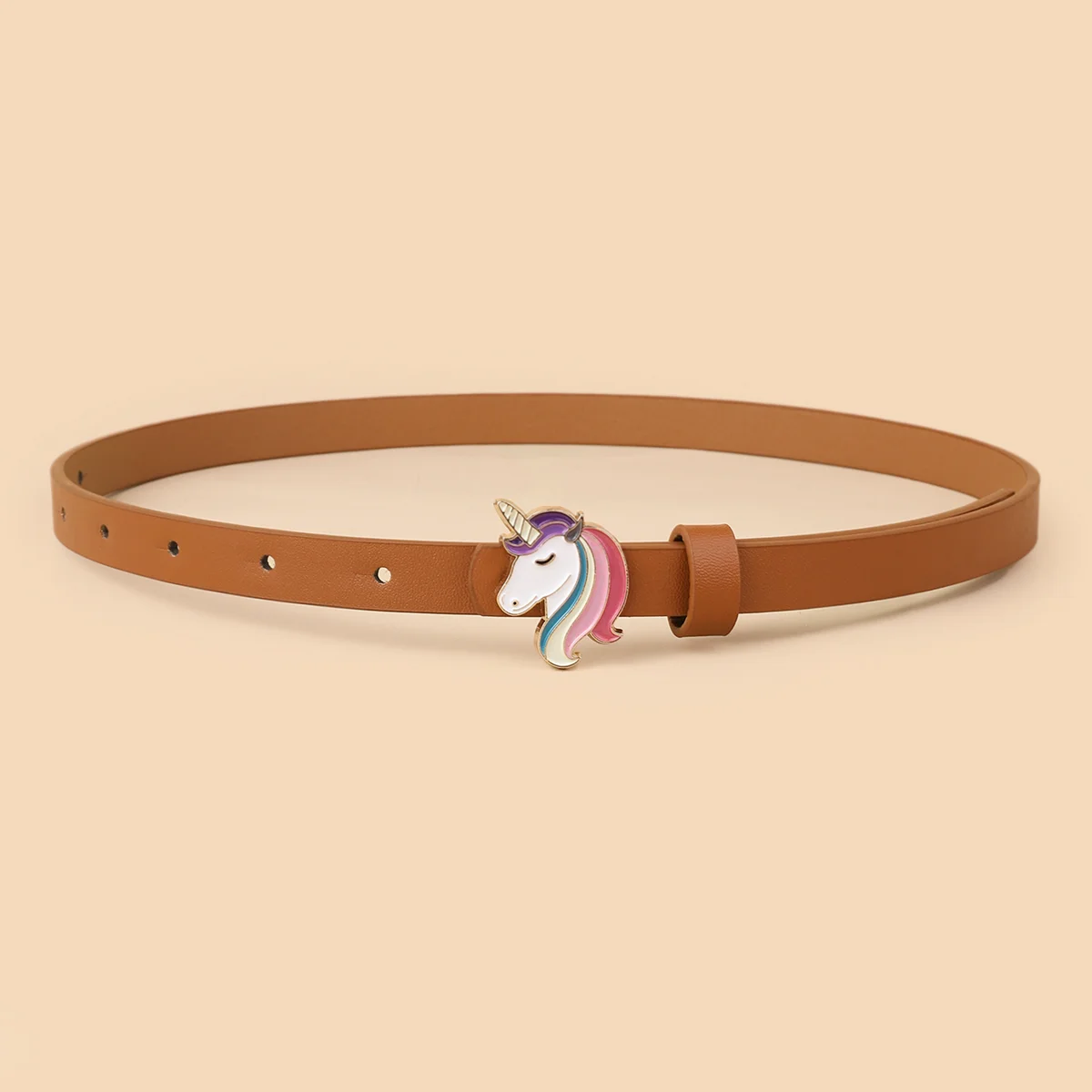 European Cute Simple Fashion Design Oil Dropping Unicorn Pony Buckle Thin Belt for Boys and Girls Universal for Kids