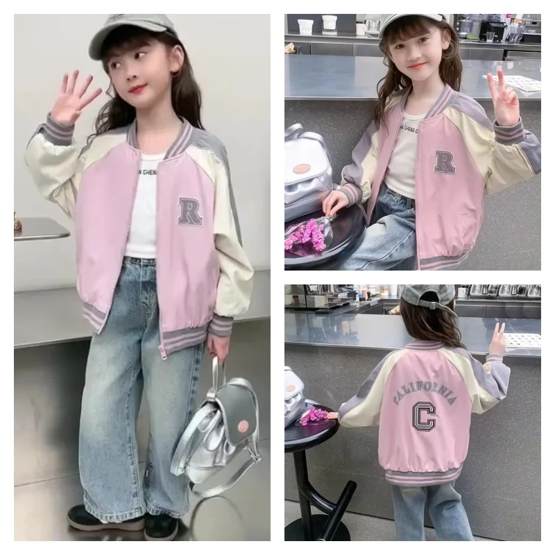 

Горячая кавайная модная бейсбольная майка для девочек, студенческая весенне-осенняя повседневная куртка на молнии с v-образным вырезом, топы с длинными рукавами, детская одежда