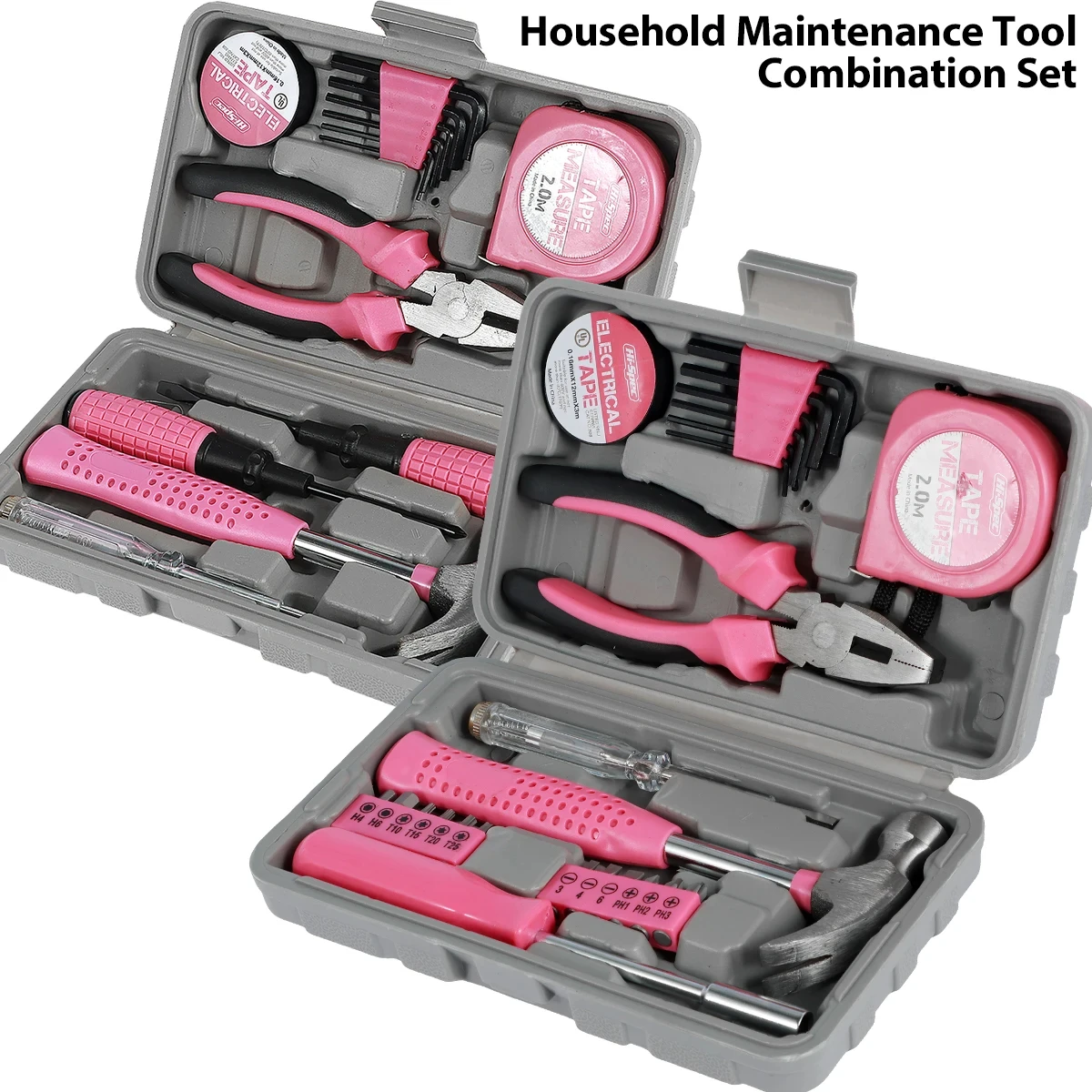 

13/24Pcs Household Repair Tool Kit Multi-Purpose Pink Hand Tool Set with Storage Case Durable Hammer and Allen Key Set