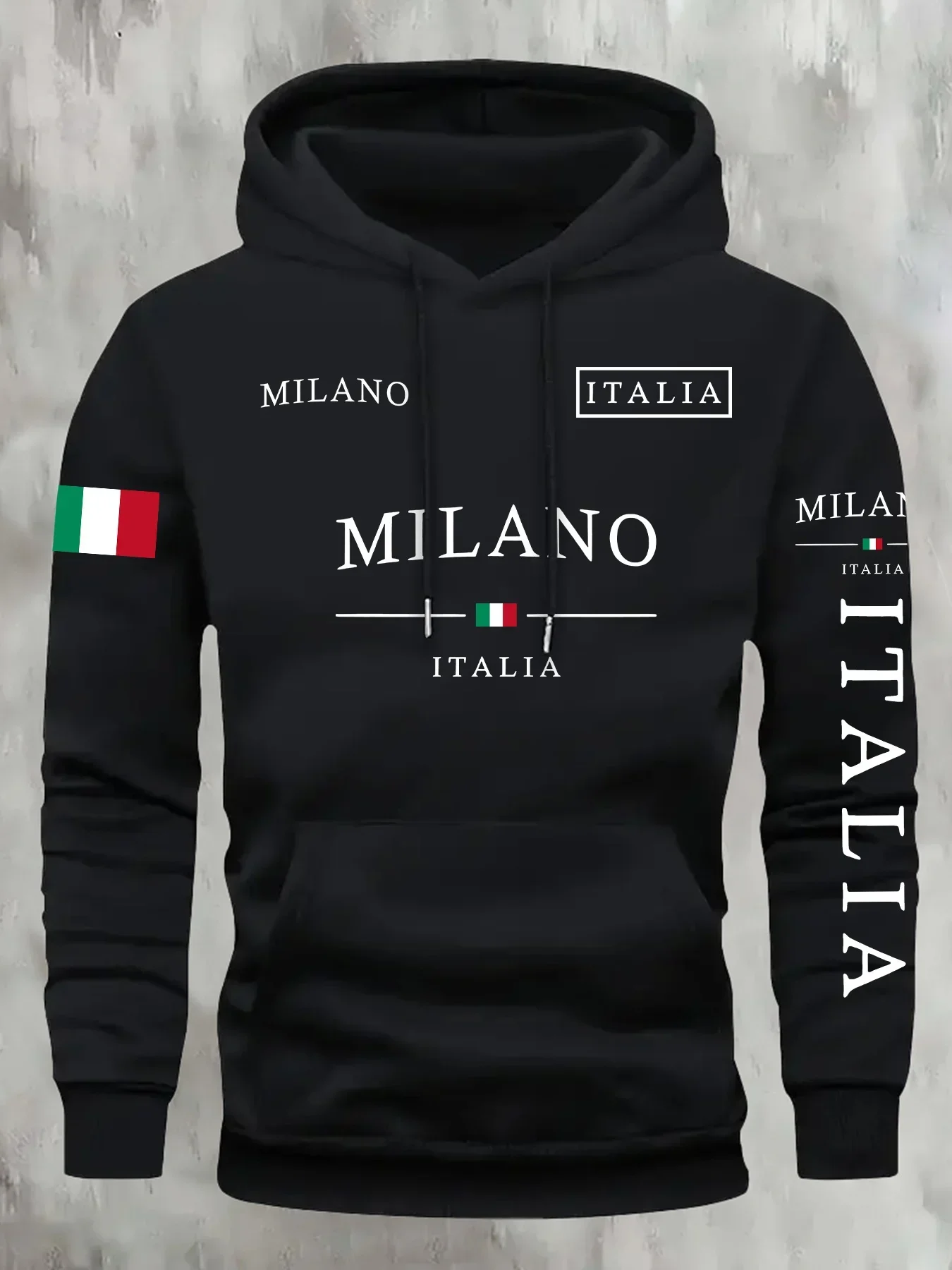 Italian Milan-style Hoodie with Italian Flag Letter Prints All Over Versatile Harajuku Style for Couples streetwear men clothing