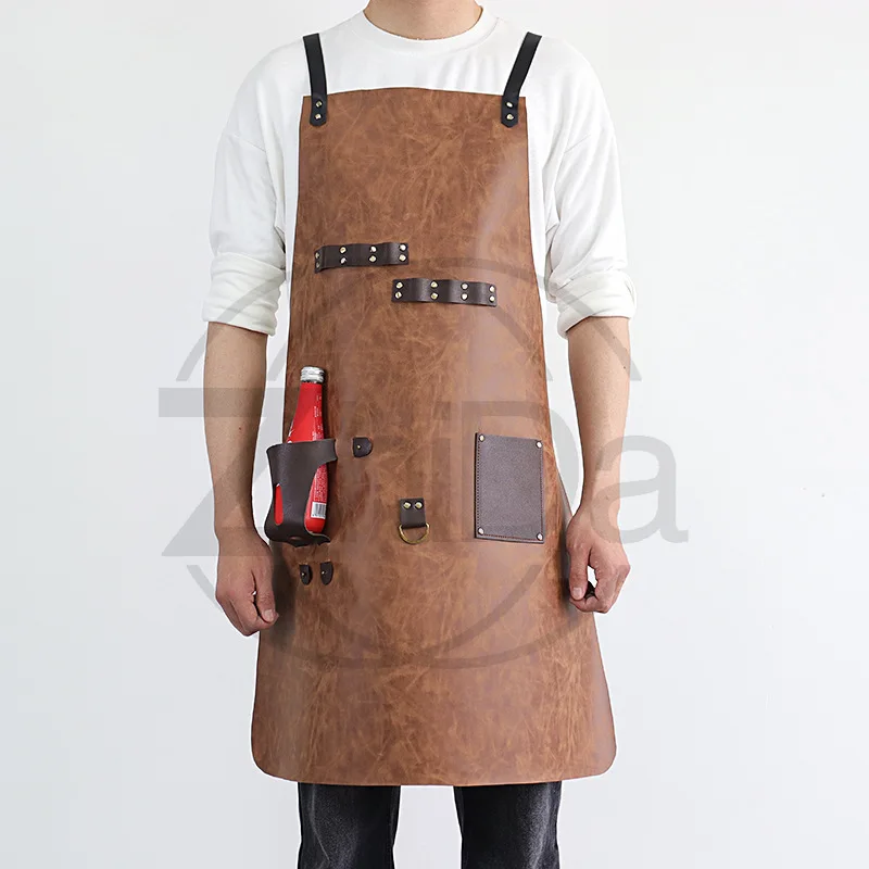 Picture 4: Multi-function Bottle Holder Leather Work Apron PU & Crazy Horse Leather Multi Color Outdoor Camping BBQ Stain Resistant