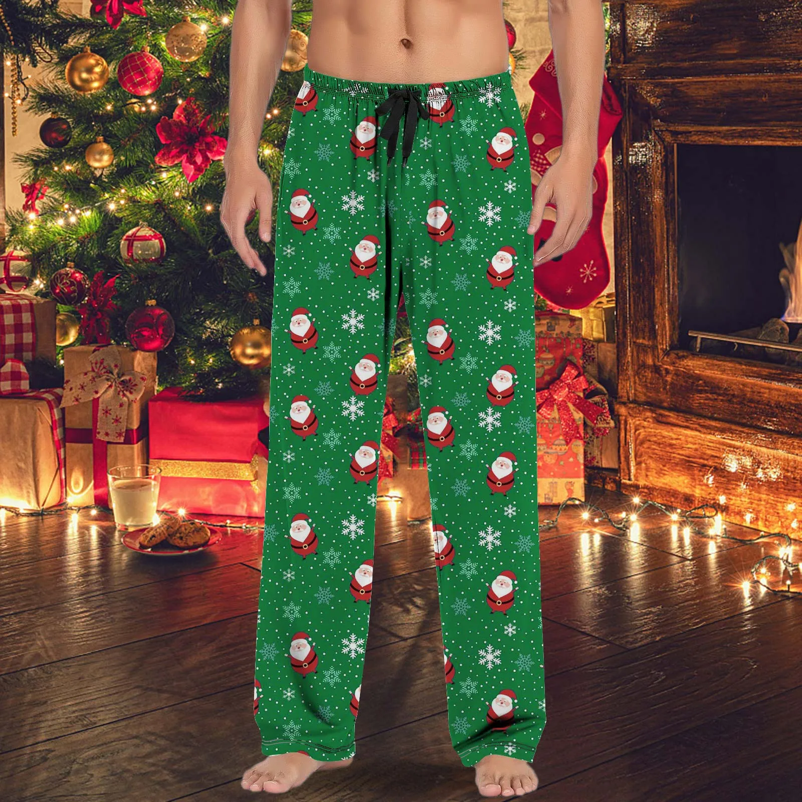 Christmas Fashion Mens Pants Pajamas Santa Claus Printed Soft Comfortable Lounge Pants Sleep Bottoms Christmas Men's Pantalones