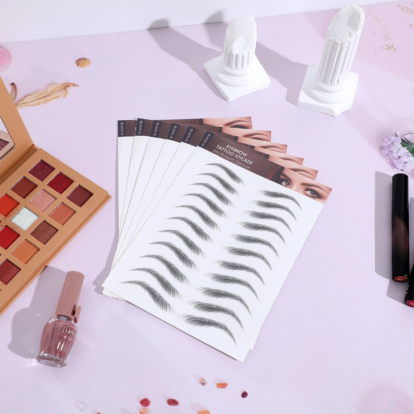 6 Sheets Simulation Eyebrow Stickers Hair Like Texture Waterproof Adhesive Natural Finish Quick Application Removal No Skill