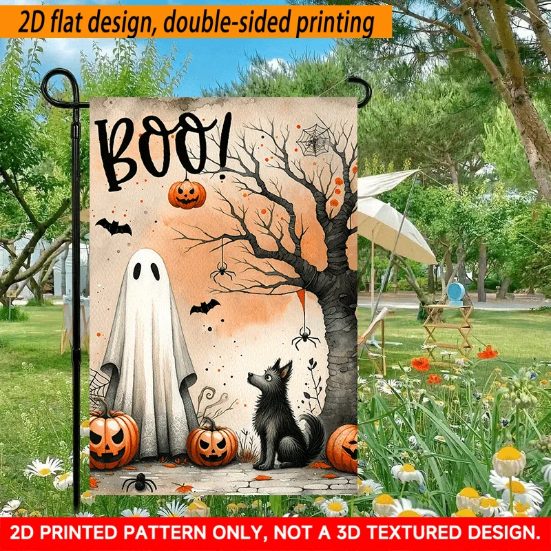 2D Flat - 2D Flat - 1pc, 2D Flat/Garden Flag, Halloween Ghost Elf Boo Design Pattern, 11.8X 17.7Inch (30X45Cm), Stylish 2D Pattern, Autumn Thanksgiving Halloween Garden Flag, Home Outdoor Patio Lawn Garden Holiday Decoration, Outdoor Decoration
