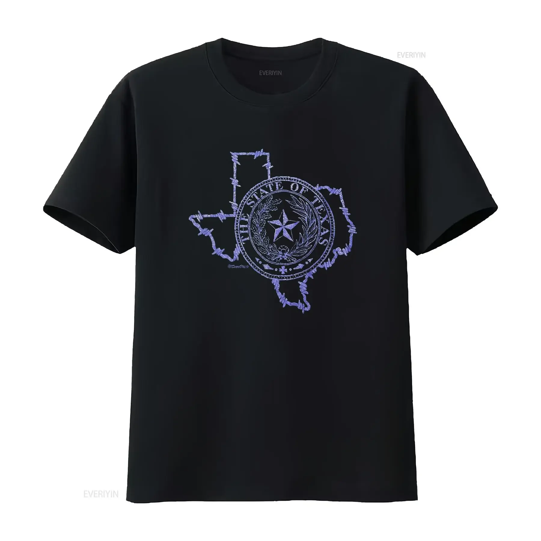Vintage Texas State Seal Barbed Wire Outline T Shirt Black Size Large vintage Washed streetwear Comfortable Breathable Casual