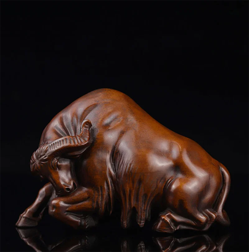 

XS746- 15 CM Buffalo Ox Boxwood Sculpture Feng Shui Wood Carving Zodiac Animal Statue Collection Ornaments Birthday Gift