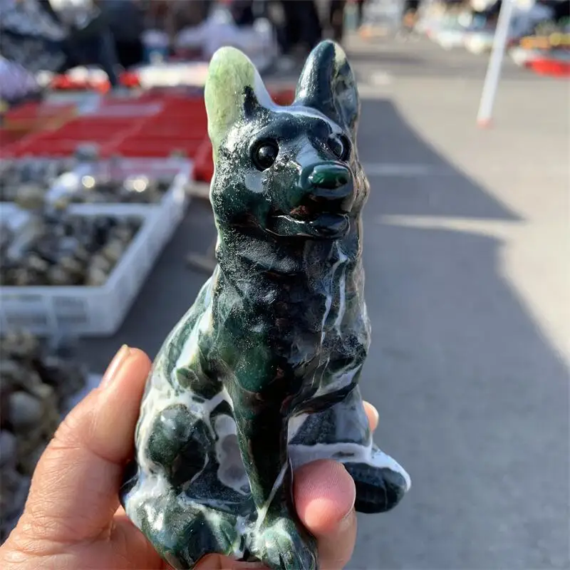 

Натуральный мох, агат, волк, собака, резьба, целебные камни, драгоценные камни, праздничный подарок или украшение дома, 1 шт.