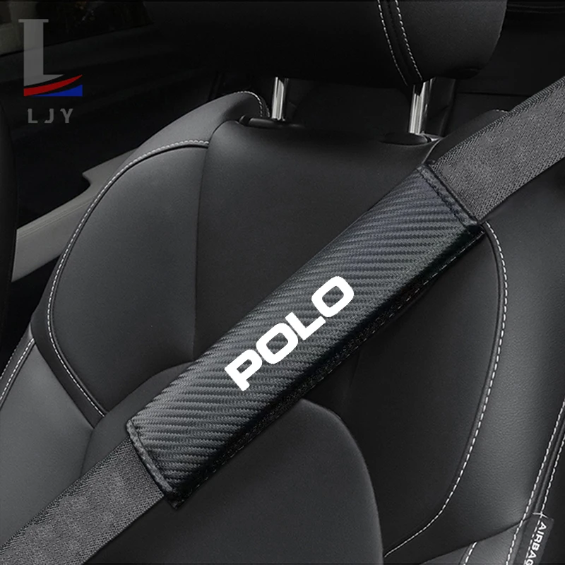 For VW POLO Carbon fiber leather It contains thick sponge seat belt shoulder pads car accessories