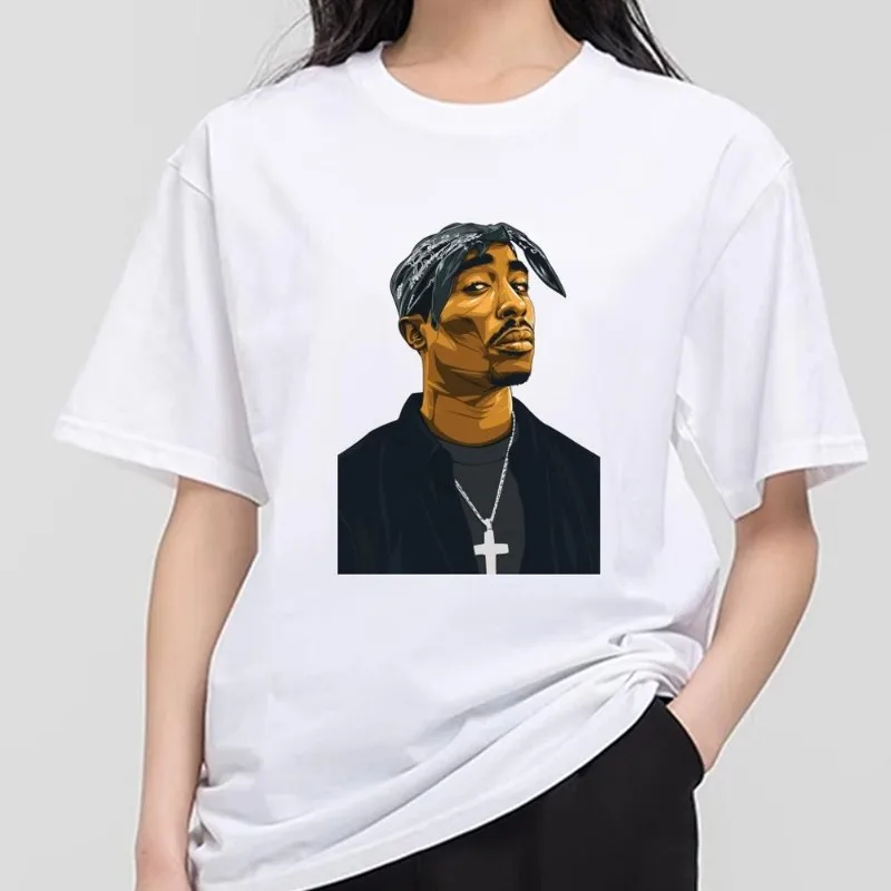 Hip Hop Singer 2PAC T Shirt Men Couple Combination Clothes Short Sleeve Collar Fashion T-shirt Women Cotton