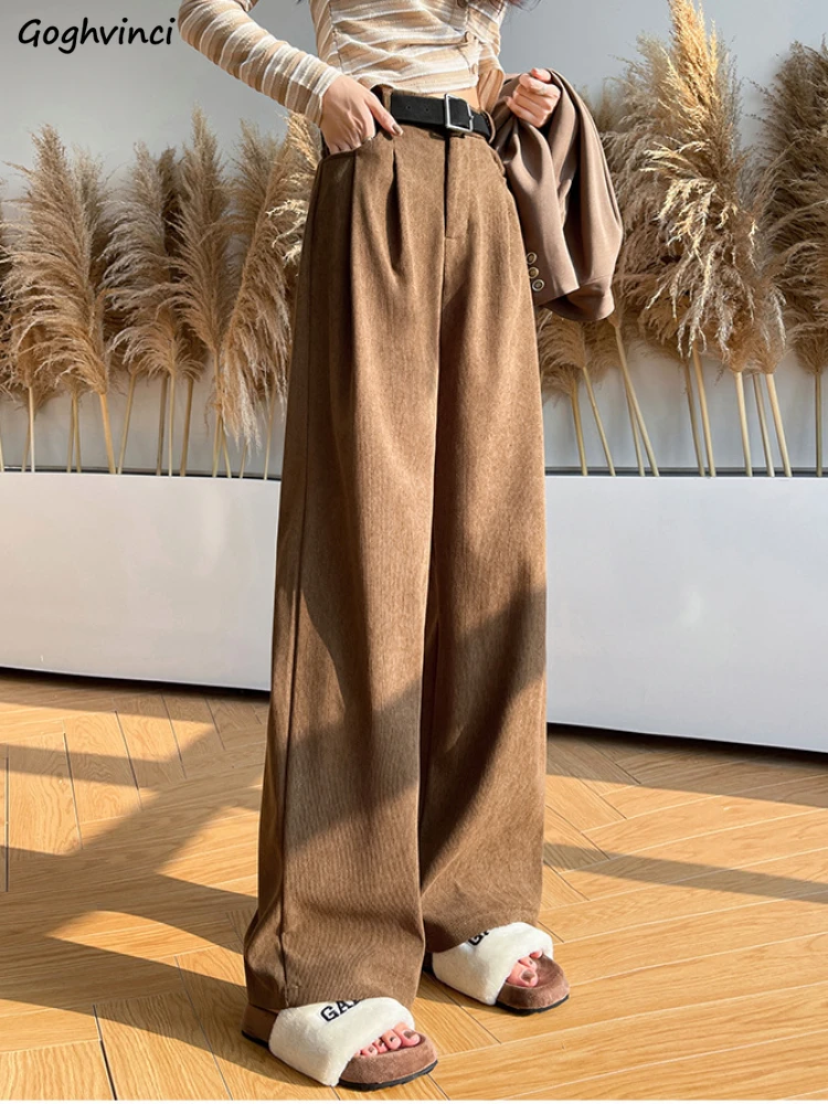 

Wide Leg Pants Women Corduroy Casual High Waist Mopping Loose Fit All-match Streetwear Trendy Spring Trousers Ins Popular Chic