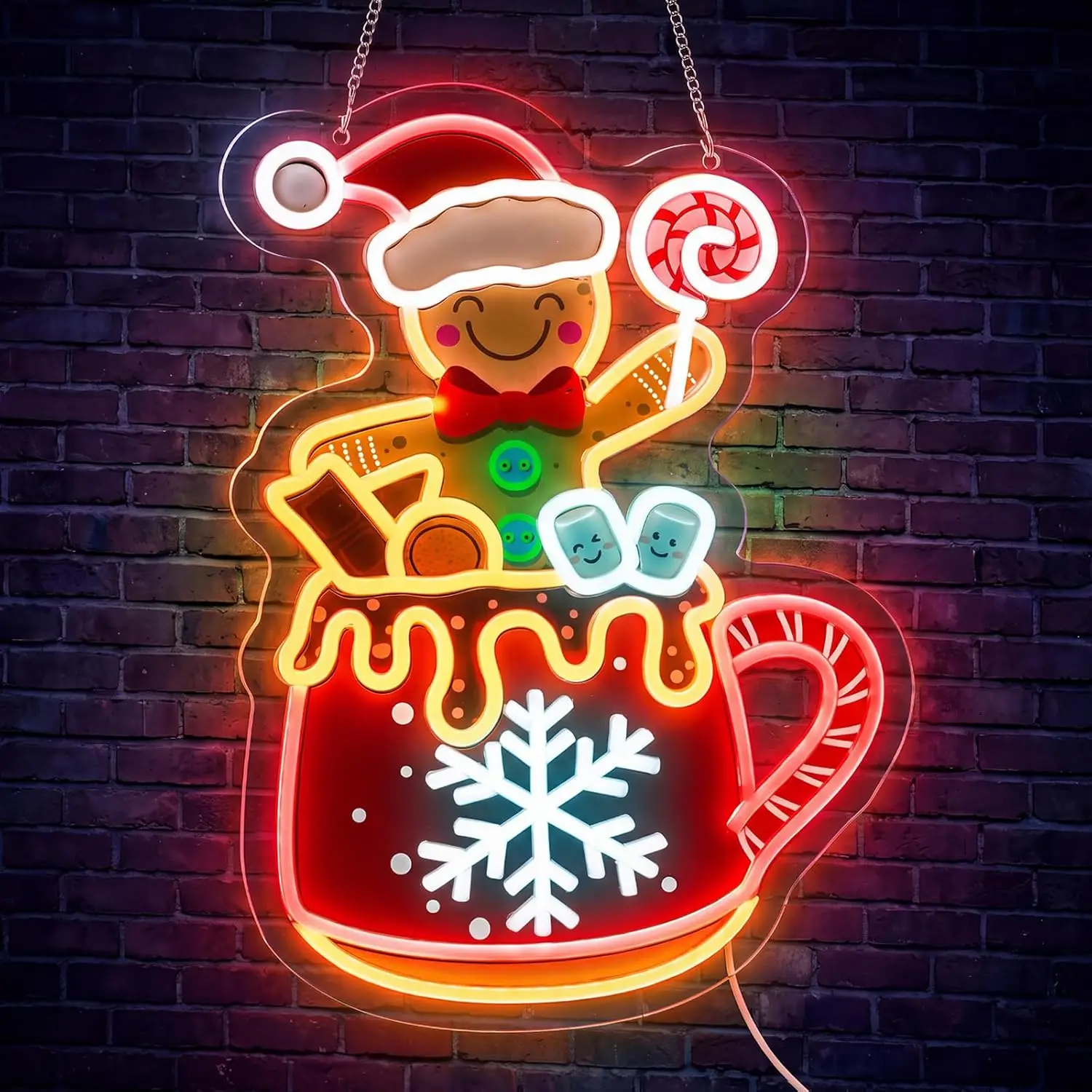 Gingerbread Man Neon Light Christmas LED Glowing Sign for Holiday Party Home Bedroom Bar Gaming Room Wall Decor USB Neon Light