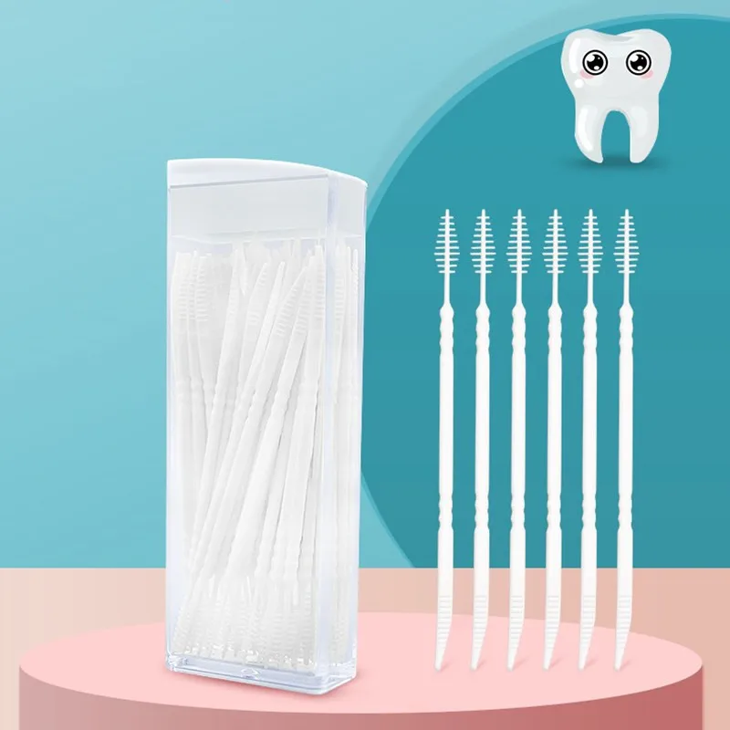 60 Fishbone Double-headed Toothpick Brush Boxed Portable Hotel Household Tooth Stick Clean Teeth Food Residue Interdental Picks