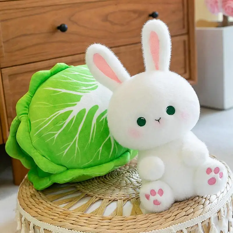 Almohada de peluche de conejito, almohada de conejo de repollo de peluche, muñeco de conejito Animal Adorable para sala de estar, dormitorio, sofá automático, regalo de cumpleaños