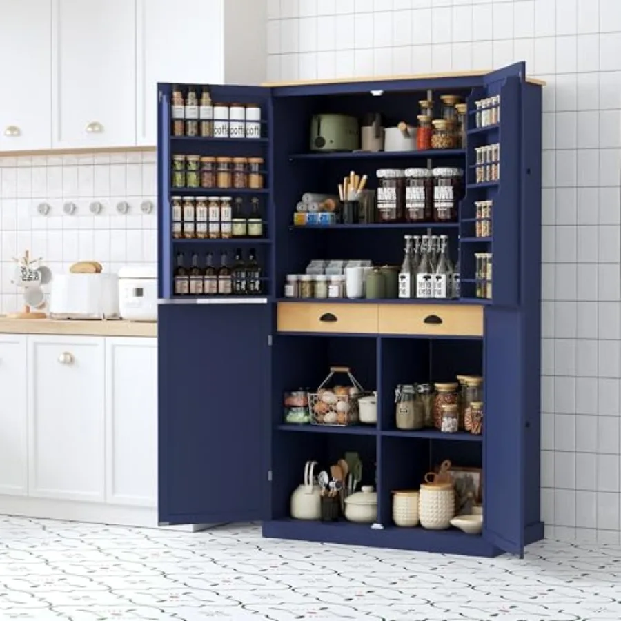 

71.3" Tall Kitchen Storage Cabinet Pantry Farmhouse Freestanding Large Cupboard with 2 Drawers, 2 Adjustable Shelves, for Dinin