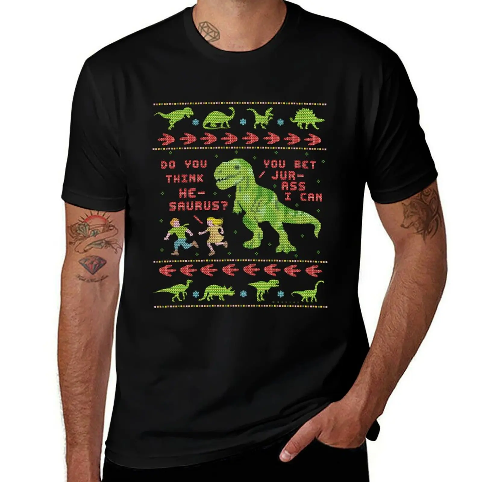 Funny Ugly Christmas Sweater | T Rex Dinosaur Pun T-Shirt men t shirt cotton 100% T-Shirt