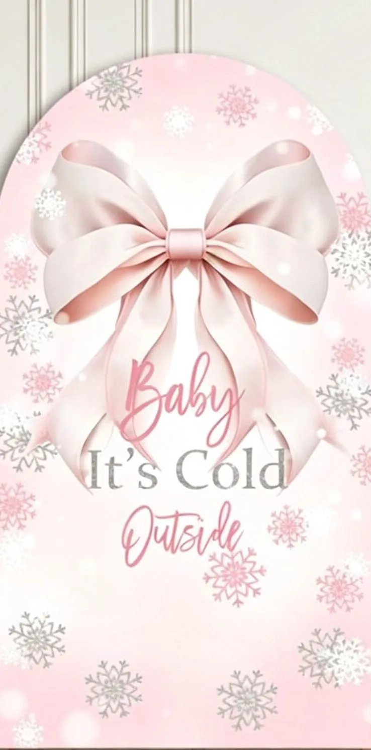 Custom 2-Side Baby It's Cold Outside Baby Shower Arch Backdrop Cover Snowflake Pink Bow Christmas Party Decor Backdrop Photo