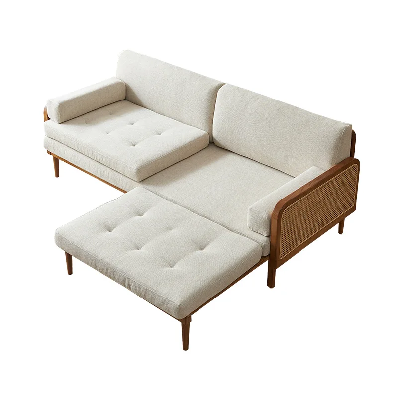 

LMM solid wood sofa bed sitting and lying dual-purpose small apartment, princess seat rattan sofa