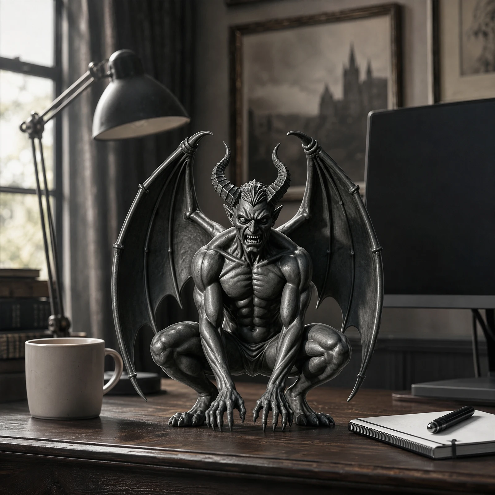 Gargoyle Shelf Decor Gothic Horn Demon Gargoyle Statue Resin Gothic Fantasy Decor for Halloween Home Decoration