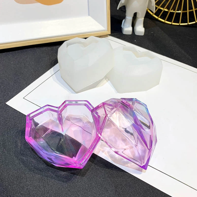 2pcs/set Heart Design Box Resin Mold Jewelry Box Mold Plaster Concrete Silicone Mold Cement Container Molds Clay Mold