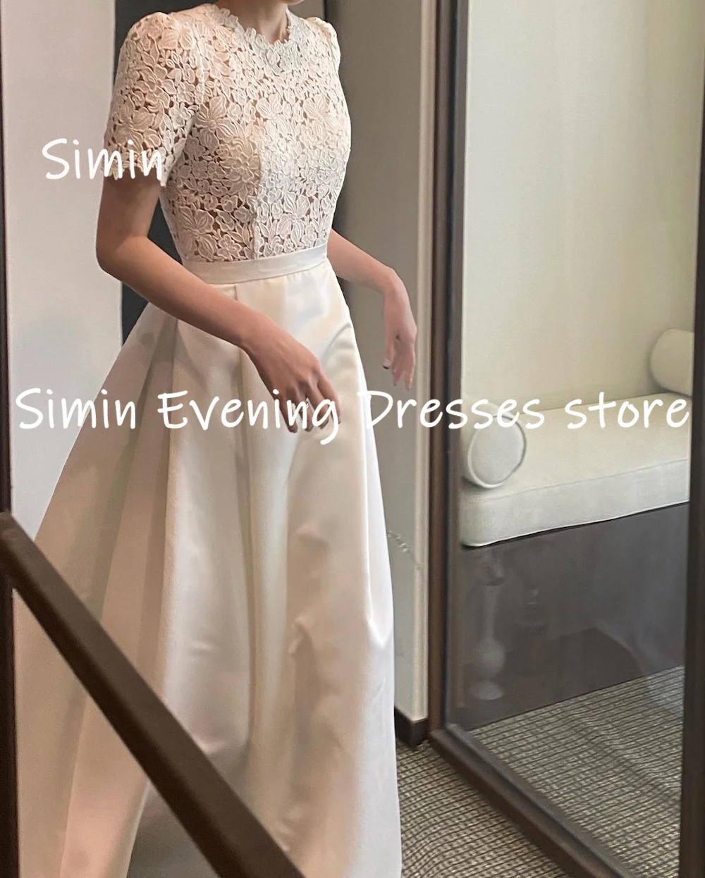 Simin Lace a-line scollo tondo Ruffle elegante e graziosa sposa per abiti da sposa formali lunghi fino al pavimento per donna 2023