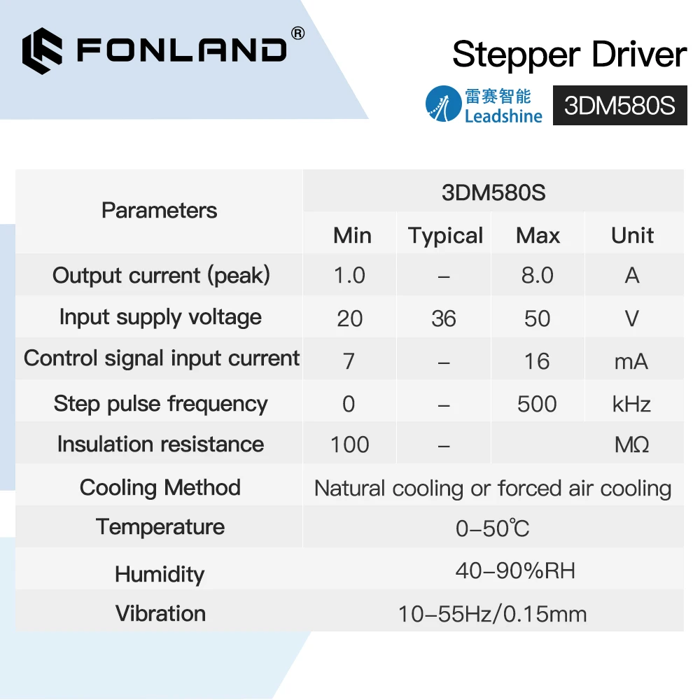 Imagem -05 - Fonland Leadshine Fase 3dm580s Motorista de Motor Deslizante 1850vdc 1.08.0a