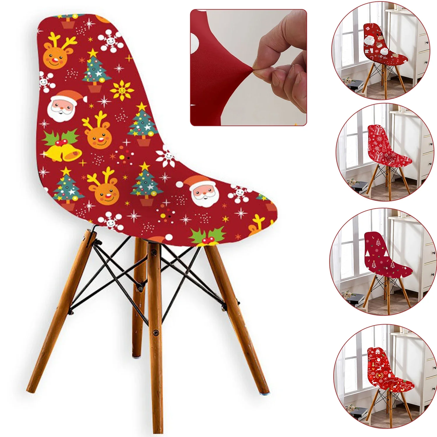 

Christmas Decoration Stretch Covers Shell Chair for Dining Room Office Banquet Chair Protector Elastic Material Armchair Cover