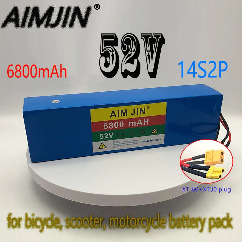 14S2P 52V 6800mAH 18650 Li-Ion with BMS High Power 1500W  Suitable for Bicycle Scooter Motorcycle Replace Battery XT60+XT30 Plug