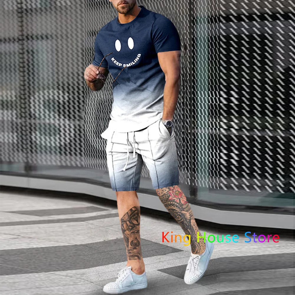 Mode Sportswear Trainings anzug Set Männer Hip Hop 3D Kleidung übergroße Sport T-Shirt Shorts Jogging Set männlich 2 Stück Sets