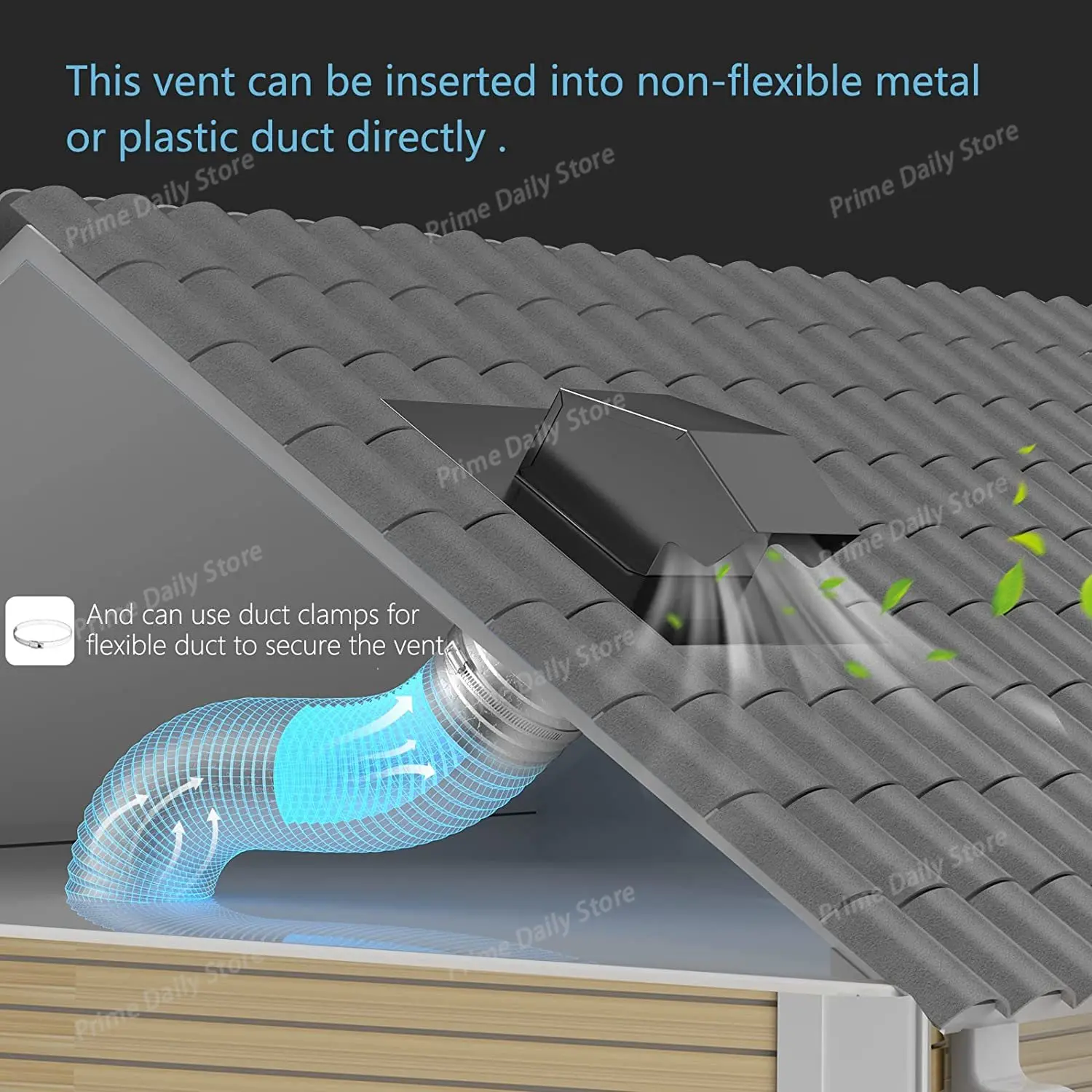 4-inch Black Roof Air Hood, Galvanized Steel Top-mounted Dryer Exhaust Cover without Damper