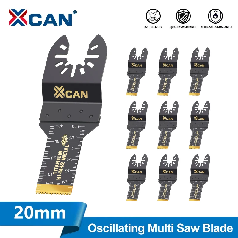 XCAN 1/5/10 Stück 20 mm oszillierende Sägeblätter, Titan-Bimetall-Sägeblätter, multifunktionale Multitool-Sägeblätter für Holz, Kunststoff, Metall