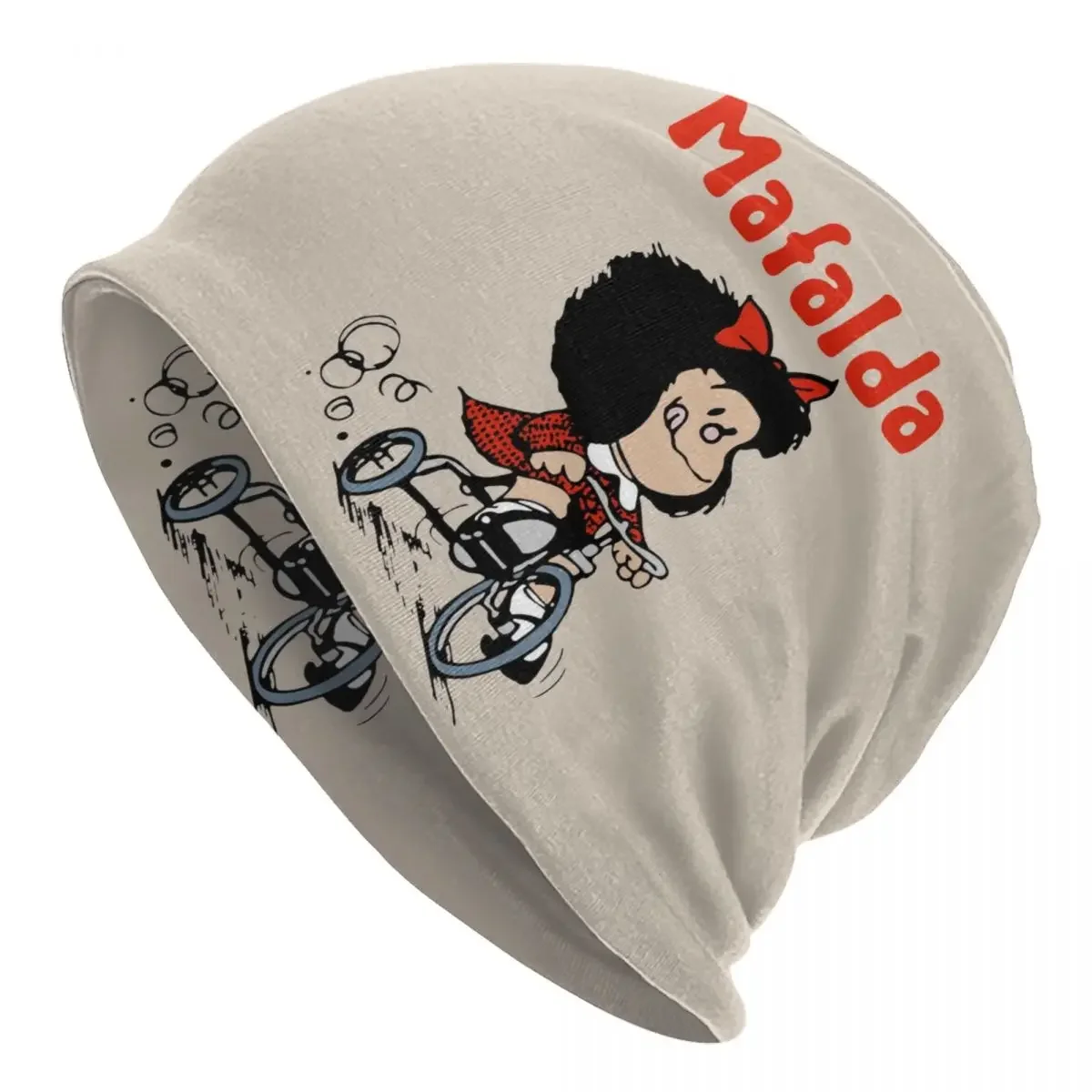 Mafalda Bicycle 3 Wheels Bonnet Hats Cool Knitted Hat For Women Men Warm Winter Quino Manga Cartoon Skullies Beanies Caps