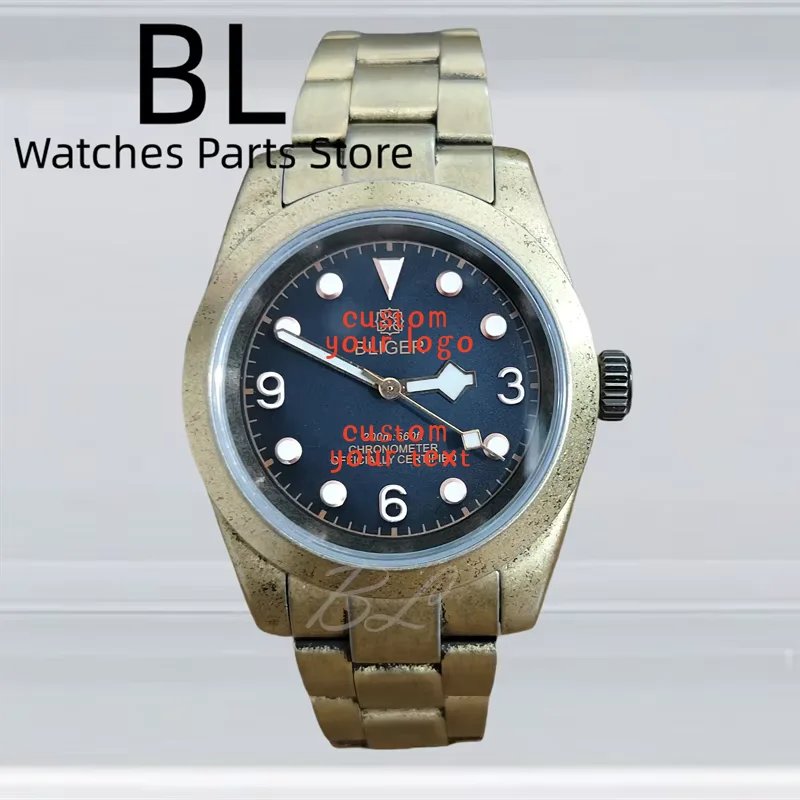 BLIGER 39mm Vintage Bronze Watch For Men Luminous Brown Dial Custom Logo Sapphire Glass Waterproof