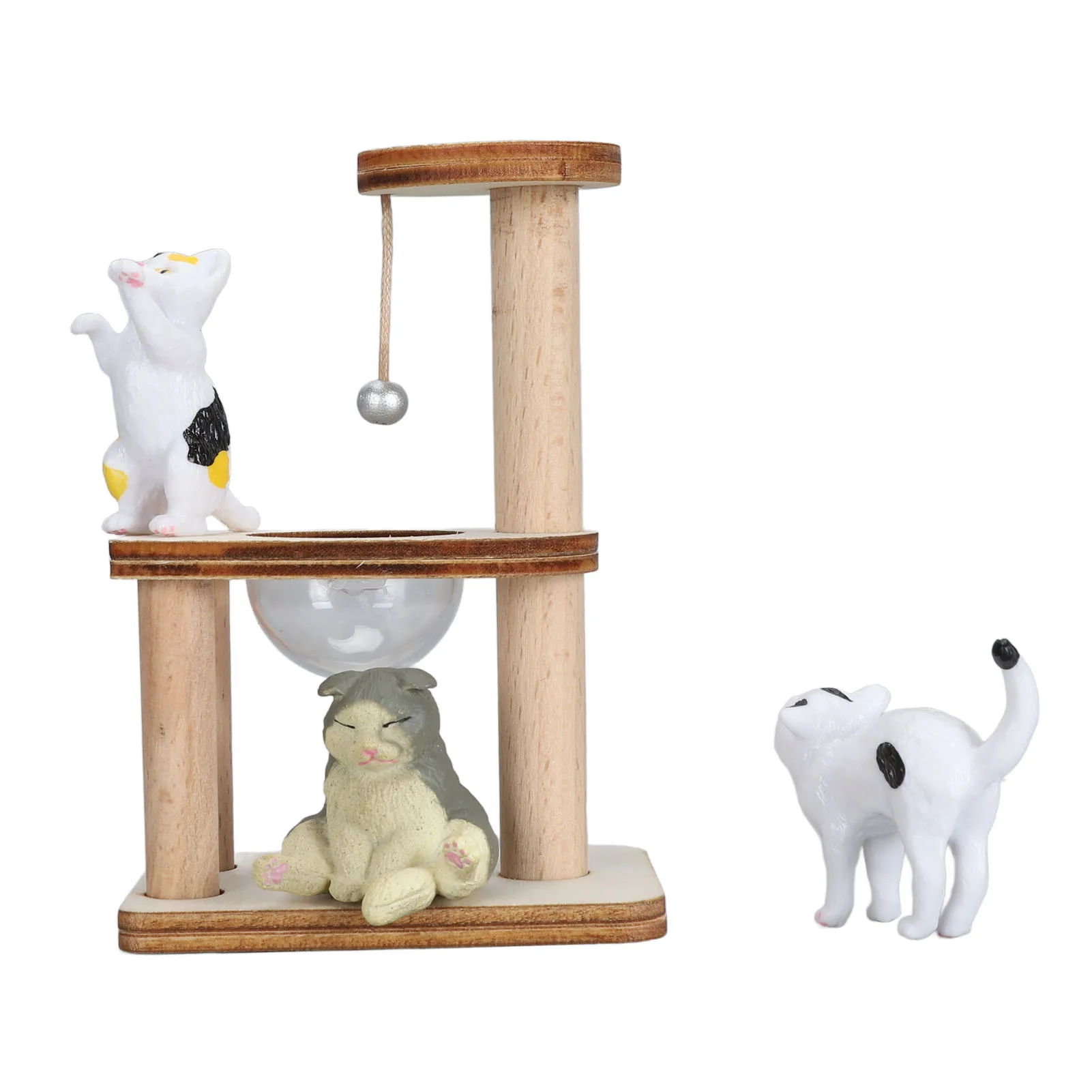 ZK30 Cat Figurine Cat Climbing Frame Cat Models DIY Assembly Cat Tree Interactive Dollhouse Toys for Cat Lover Transparent Cover