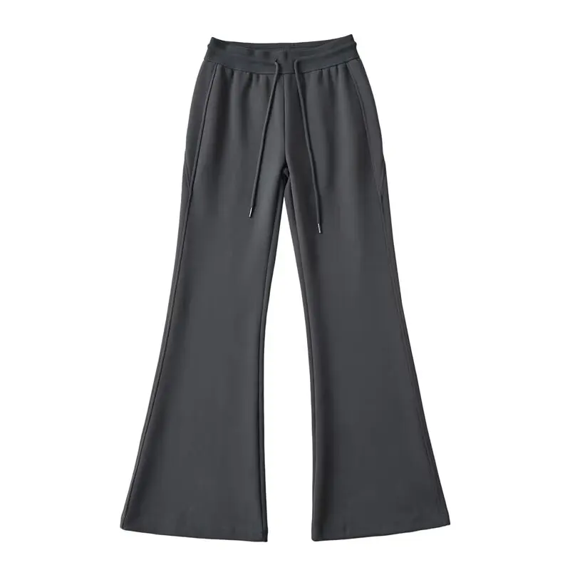 Pantalones Deportivos Casuales de Cintura Alta con Cordón, Ajuste Holgado, Estilo Acampanado, Pantalones Largos de Moda Premium para Mujer, Pantalones de Pierna Ancha