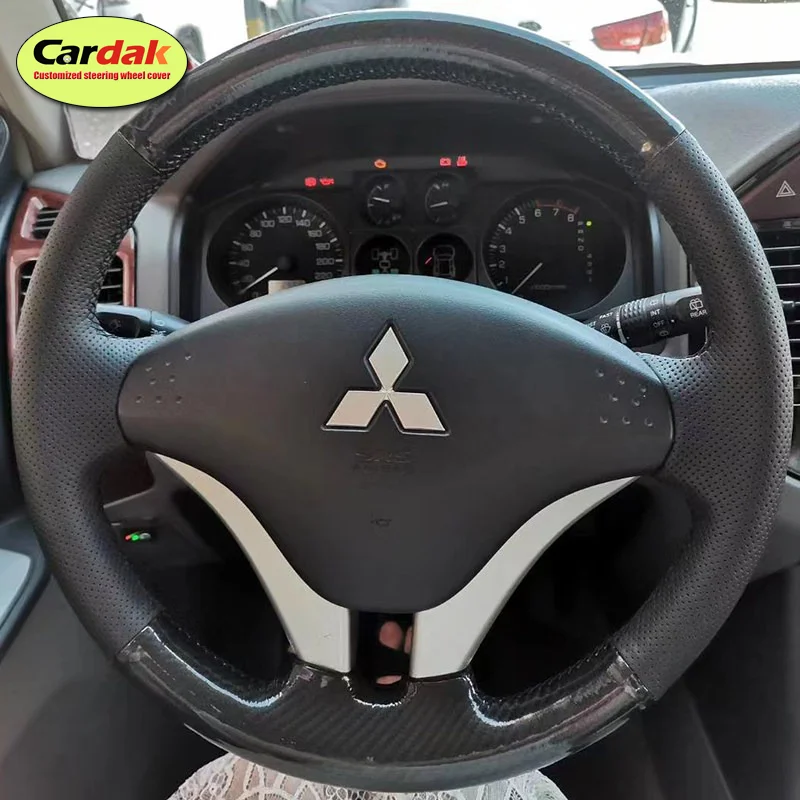 Funda de cuero trenzado negro personalizada para volante de coche, cubierta de volante trenzada para Mitsubishi L200 2006-2015 Triton
