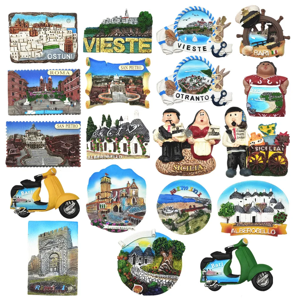 Europa Italia Alberobello Ostuni Rimini Peschici Bari Sicilia Vieste Otranto resina 3D imanes para nevera pegatina para refrigerador