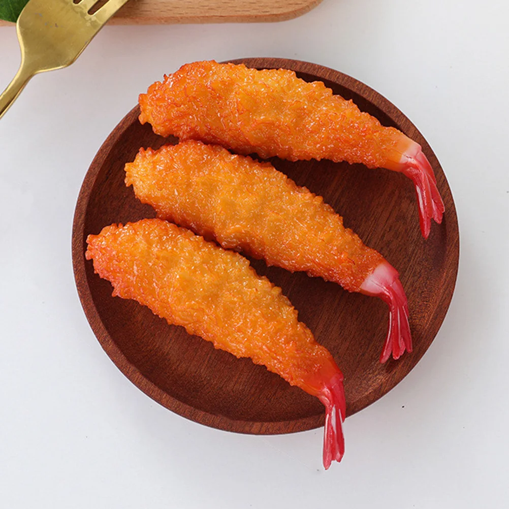 3 Pcs Shrimp Model Restaurant Prop Tempuras Props Pvc Fake Kitchen Sink Drain Basket Automatic Kids Plaything Decorative Mother