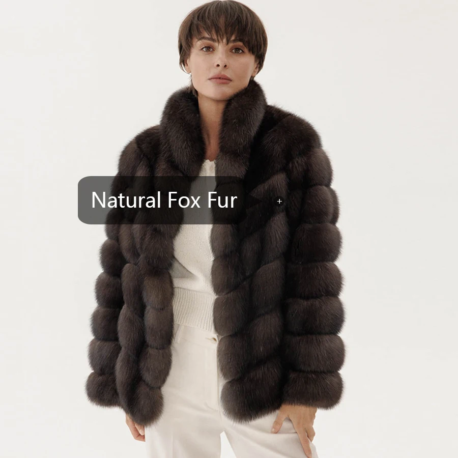 Chaqueta de piel de zorro Natural para mujer, abrigo de cuello alto, cálido, de lujo, de invierno, 2024