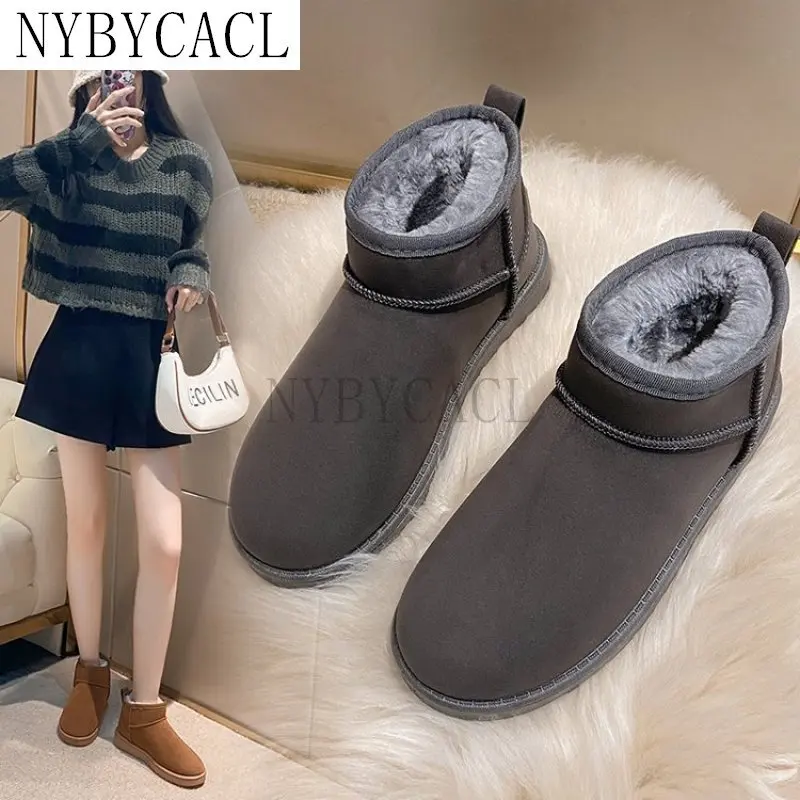 Brand Women's Shoes Australian Boots Winter Footwear Round Toe Flat Heel Boots-Women Fashion Snow Low 2023 Ladies Ankle Cotton