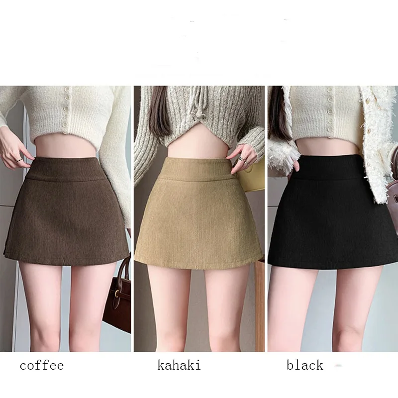 2024 Woman Clothing Corduroy Murad Shorts Women High Waist Solid A Line Sexy Korean Streetwear Woolen Cloth Leg Suit Skirts