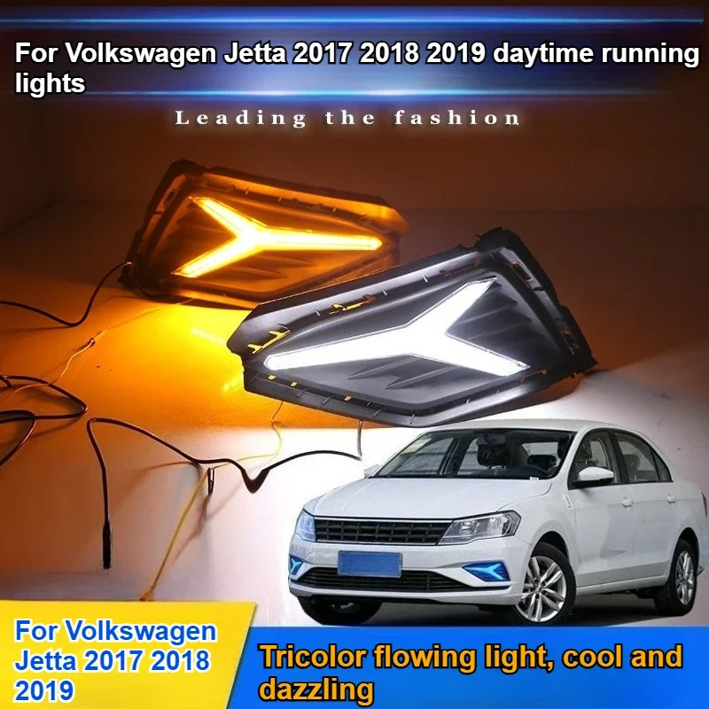 For Volkswagen Jetta 2017 2018 2019 Car LED Daytime Running Lights Front Bumper Driving Lights DRL Yellow Dynamic Turn Signal